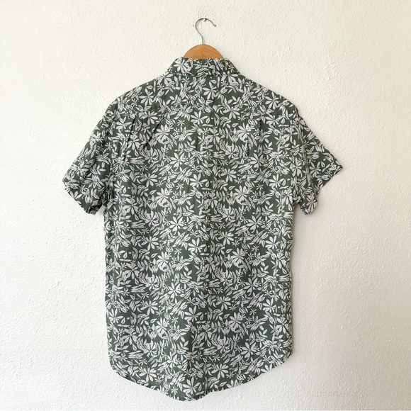 J.Crew Mens Slim Fit Linen Blend Green Tropical Short Sleeve Button Down Shirt - Picture 2 of 4